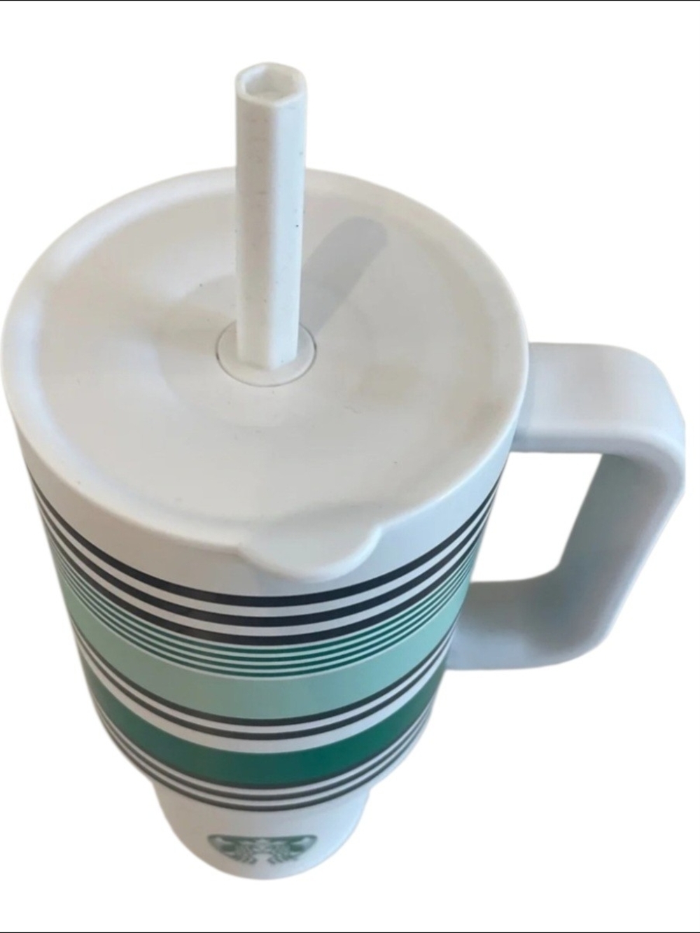 Starbucks Road Trip Collection White Tumbler, Green & Black Stripes, Straw 40 Oz